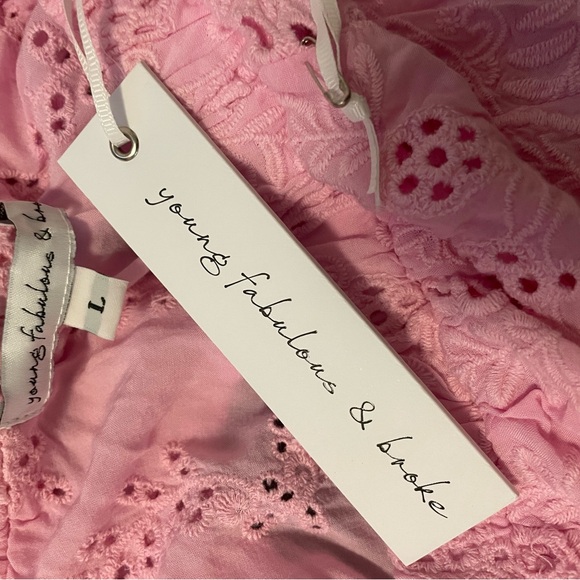 Young Fabulous & Broke Pink Eyelet Strapless Ruffle Top-Sz L - Picture 7 of 8